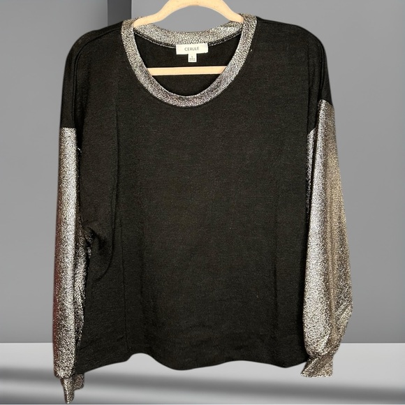 Cracked Metallic Long Sleeve Stretch Knit Top in Black - Picture 2 of 11